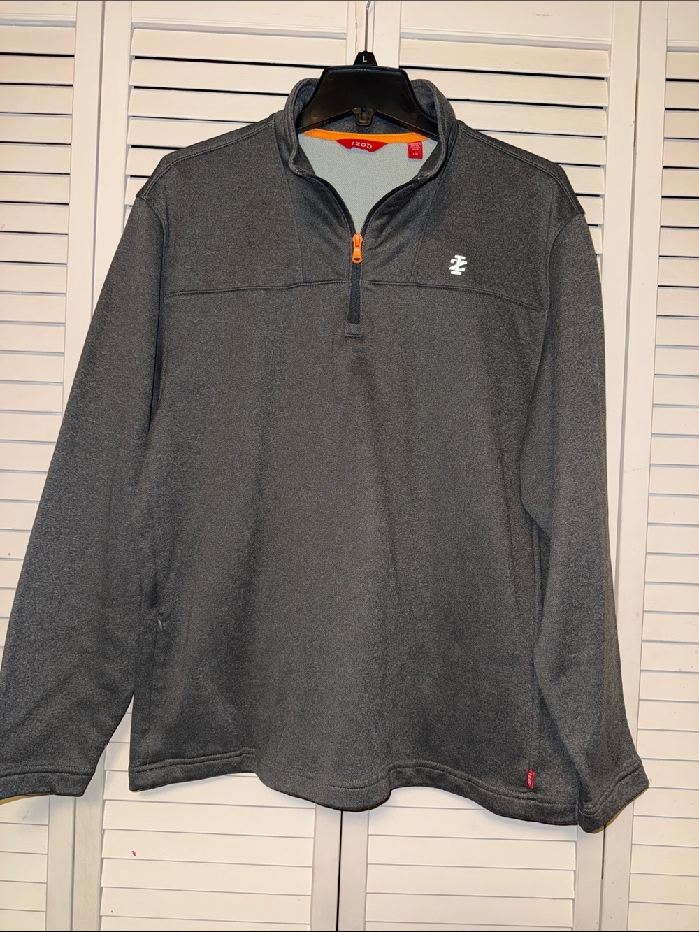 Izod Men's Dark Gray Quarter-Zip Pullover with Orange Zip Accent